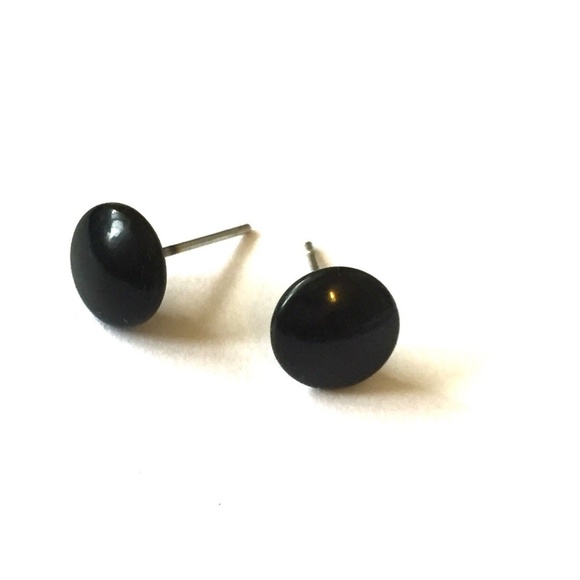 Black Vintage Lucite Tiny Disc Studs Earrings - Picture 4 of 5